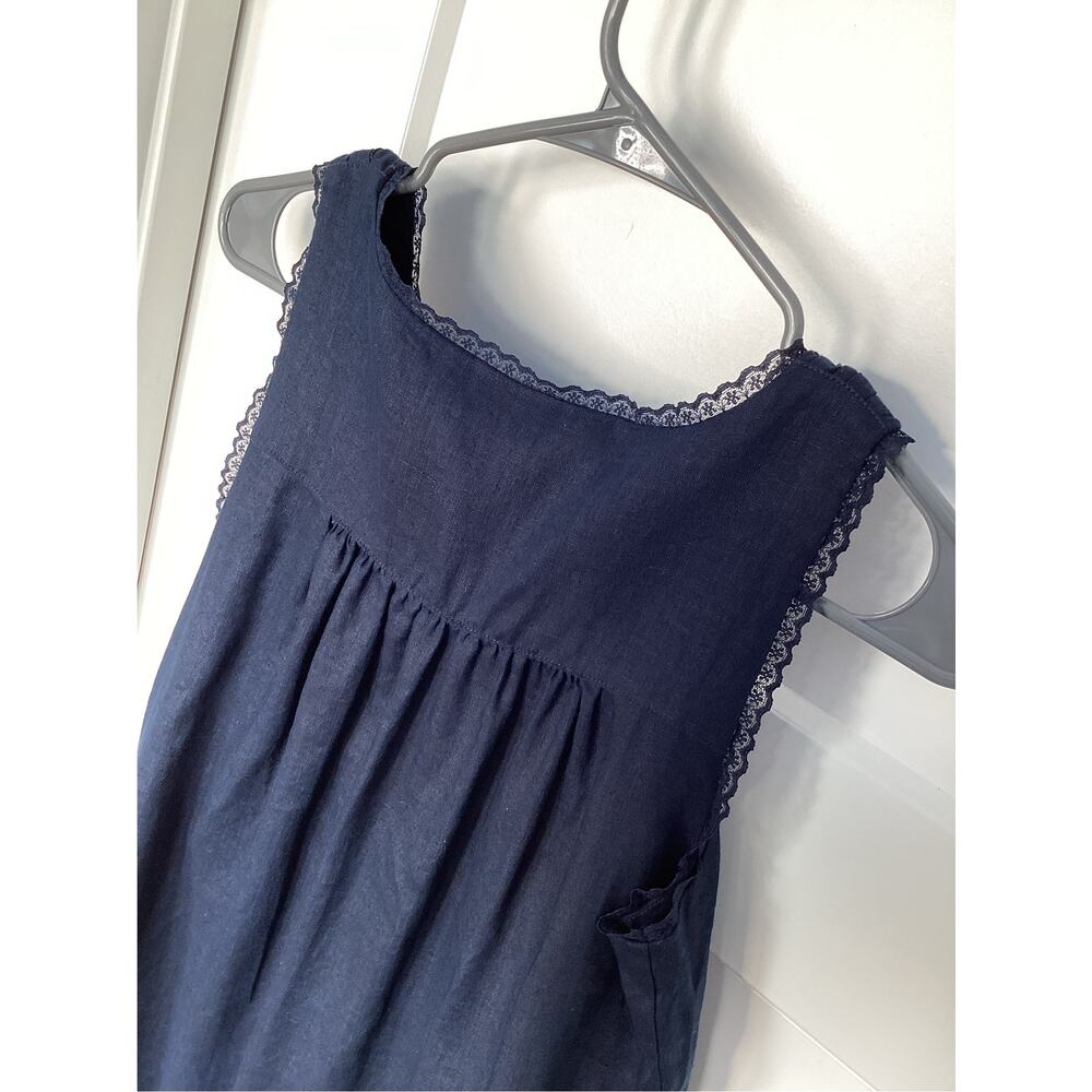 Aritzia Sunday Best Karina Linen Smocked Babydoll Dress XS navy blue lace rose - Picture 9 of 14